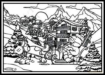 Un Ourson sur Son TRAINEAU - Tableau A COLORIER