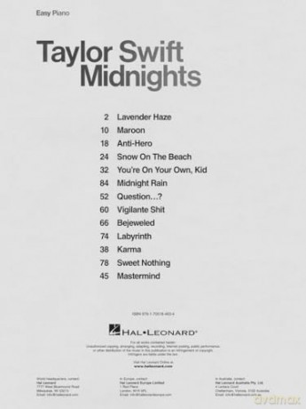 Taylor Swift Midnights Easy Piano - Taylor Swift [KSIĄŻKA]