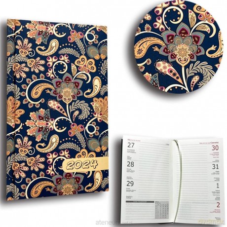 Kalendarz 2024 A6 tygodniowy paisley kwiaty blue [KALENDARZ]