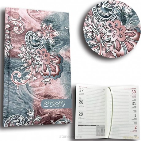 Kalendarz 2024 A6 tygodniowy paisley szare [KALENDARZ]