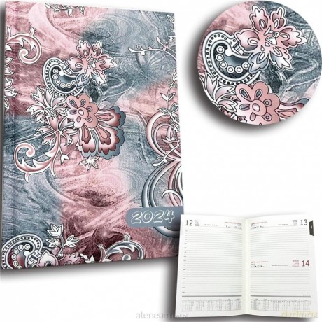 Kalendarz 2024 B6 dzienny sb/nd razem paisley grey [KALENDARZ]