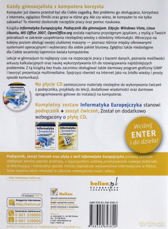 Informatyka Europejczyka. Podręcznik dla gimnazjum. Edycja: Windows Vista, Linux Ubuntu, MS Office 2007, OpenOffice.org (wydanie III) - Jolanta Pańczyk [KSIĄŻKA]+[CD]