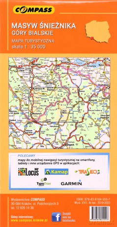 Mapa turystyczna laminowana Masyw Śnieżnika, Góry Bialskie 1:35 000