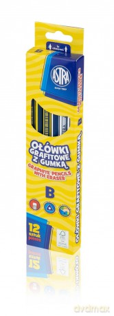 Ołówki grafitowe z gumką B 12 sztuk mix