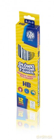 Ołówki grafitowe z gumką HB box 12 sztuk