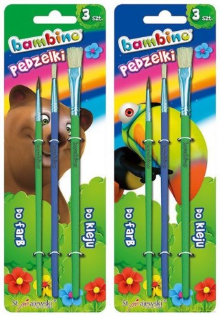 Pędzelki do farb i kleju Bambino, 3 rozmiary 12 sztuk mix