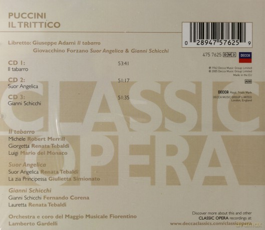 Monaco Tebaldi: Puccini:Il Trittico [3CD]