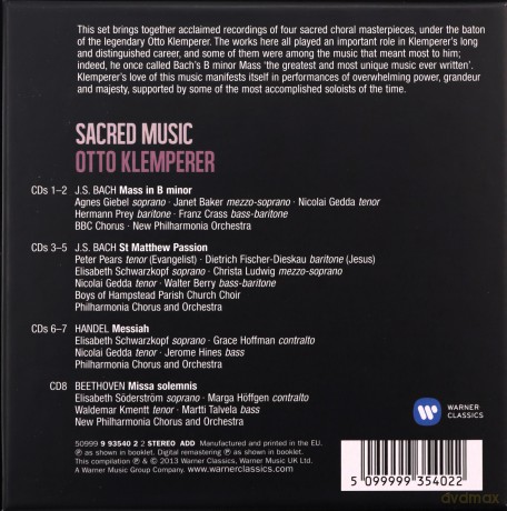 Otto Klemperer: Bach, Handel, Beethoven: Sacred Works (Limited) [8CD]