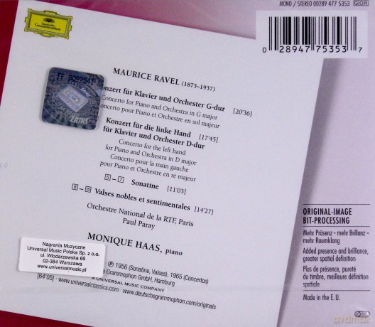 Monique Haas: Ravel:Piano Concerto In G,Piano Conc.D [CD]