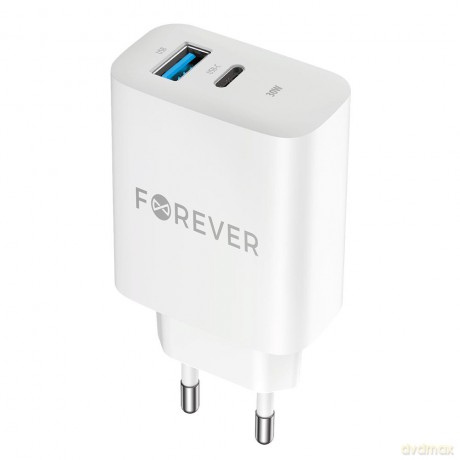 Forever ładowarka sieciowa PD QC TC-07-30AC 1x USB-C 1x USB 30W biała