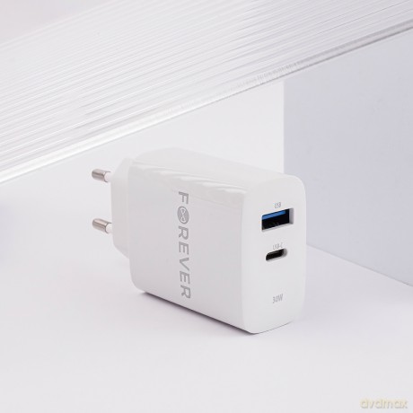 Forever ładowarka sieciowa PD QC TC-07-30AC 1x USB-C 1x USB 30W biała