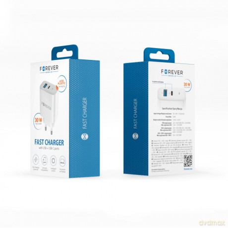 Forever ładowarka sieciowa PD QC TC-07-30AC 1x USB-C 1x USB 30W biała