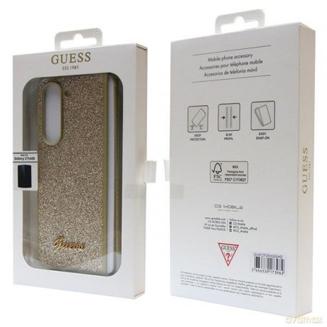 Guess nakładka do Samsung Z Fold5 GUHCZFD5HGGSHD złota PU/TPU Glitter Script