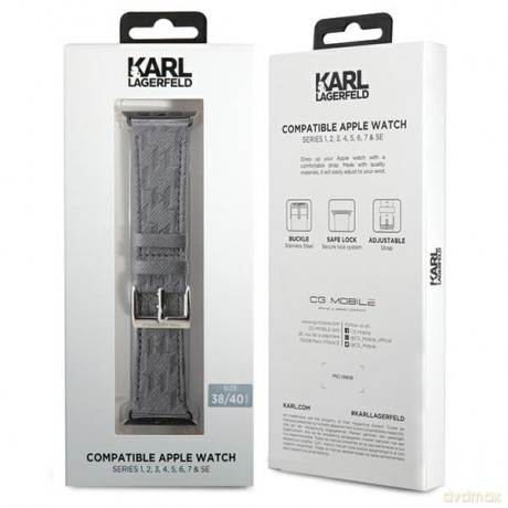 Karl Lagerfeld pasek do Apple Watch 38/40/41 mm KLAWMSAKLHPG STRAP SAFFIANO MONO srebrny