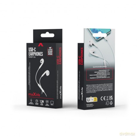 Maxlife słuchawki przewodowe MXEP-04 douszne USB-C białe