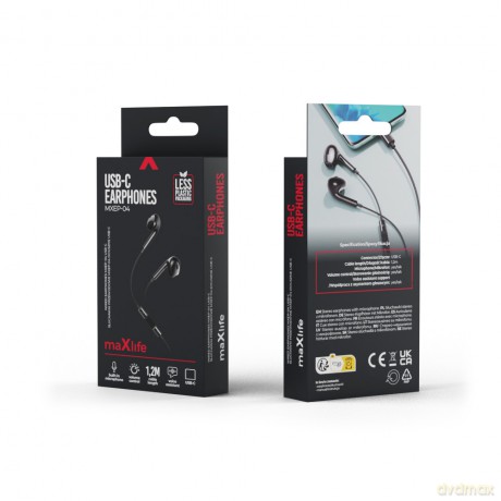 Maxlife słuchawki przewodowe MXEP-04 douszne USB-C czarne