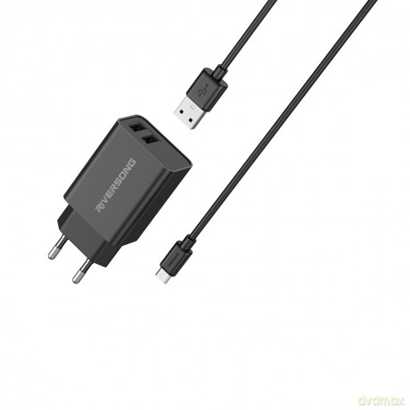 Riversong ładowarka sieciowa SafeKub D2 2x USB 12W czarna + kabel USB - microUSB AD29 + CM85