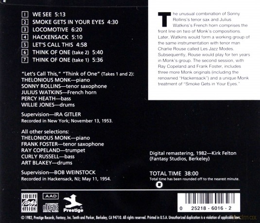 Monk Thelonious: Monk [CD]