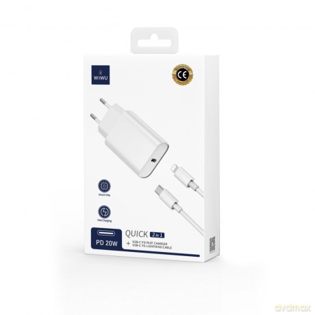 WIWU ładowarka sieciowa Wi-U001 PD 20W 1x USB-C biała + kabel USB-C - Lightning