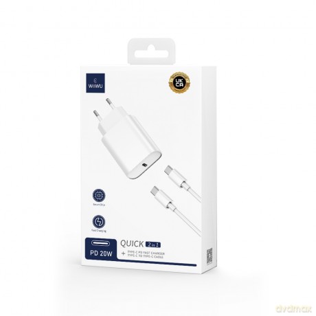 WIWU ładowarka sieciowa Wi-U001 PD 20W 1x USB-C czarna + kabel USB-C - USB-C