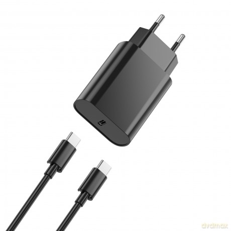 WIWU ładowarka sieciowa Wi-U001 PD 20W 1x USB-C czarna + kabel USB-C - USB-C