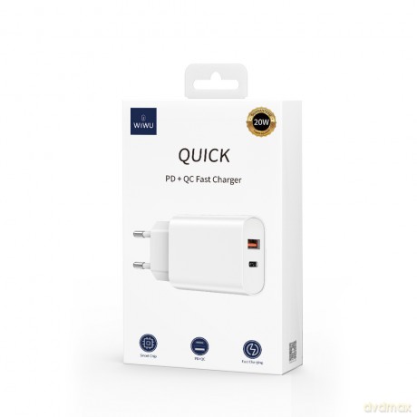 WIWU ładowarka sieciowa Wi-U002 PD + QC 20W 1x USB 1x USB-C biała