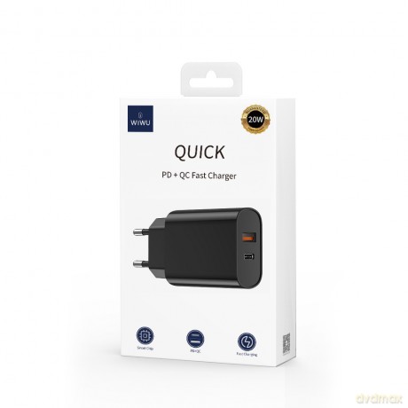 WIWU ładowarka sieciowa Wi-U002 PD + QC 20W 1x USB 1x USB-C czarna