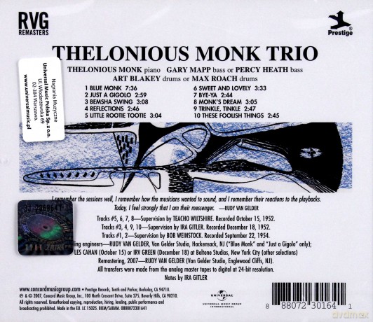 Monk Thelonious: Trio (Remasters) (RVG) [CD]