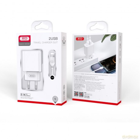 XO ładowarka sieciowa CE02C 2x USB 2,1A biała + kabel USB-C