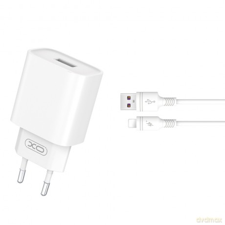 XO ładowarka sieciowa CE02D QC 3.0 18W 1x USB biała + kabel Lightning