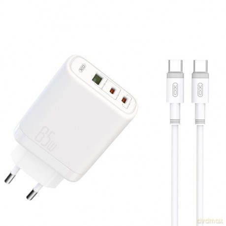 XO ładowarka sieciowa CE04 PD 65W QC 4 45W 1x USB 2x USB-C biała + kabel USB-C - USB-C