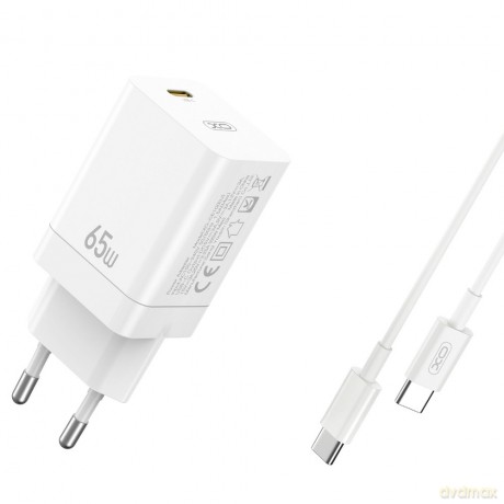 XO ładowarka sieciowa CE10 PD 65W 1x USB-C biała + kabel USB-C - USB-C