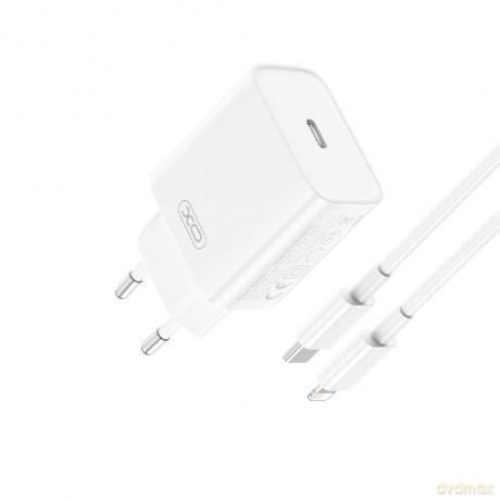 XO ładowarka sieciowa CE15 PD 20W 1x USB-C biała + kabel USB-C - Lightning