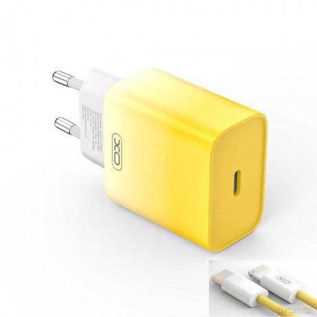 XO ładowarka sieciowa CE18 PD 30W 1x USB-C żółto-biała + kabel USB-C - Lightning