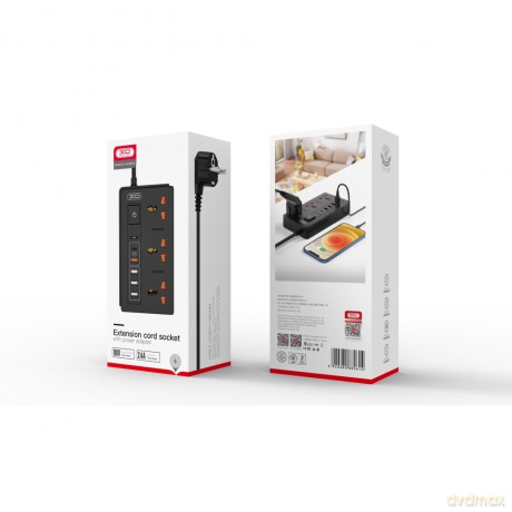 żXO przedłużacz ładowarka sieciowa WL06 PD QC 3.0 czarna 1,8m 1x USB-C 4x USB 10A 2300W MAX