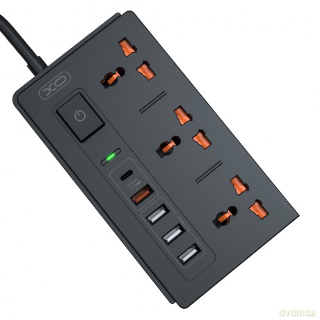 żXO przedłużacz ładowarka sieciowa WL06 PD QC 3.0 czarna 1,8m 1x USB-C 4x USB 10A 2300W MAX