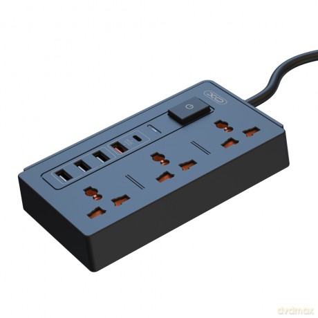 żXO przedłużacz ładowarka sieciowa WL06 PD QC 3.0 czarna 1,8m 1x USB-C 4x USB 10A 2300W MAX