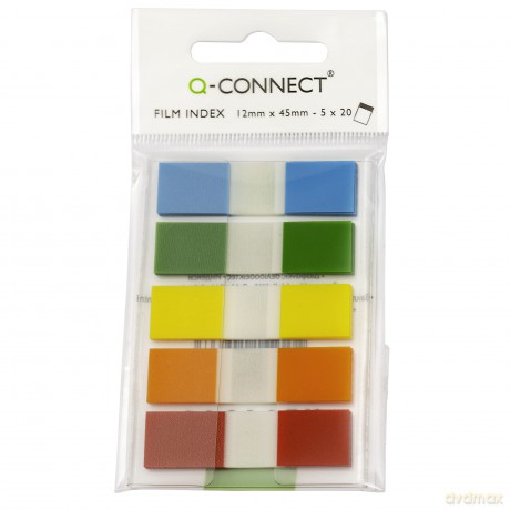Zakładki indeksujące Q-CONNECT, PP, 12x45mm, 100 kart., zawieszka, mix kolorów KF14966