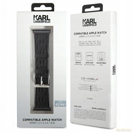 Karl Lagerfeld pasek do Apple Watch 42/44/45/49 mm KLAWLSAKLHPK STRAP SAFFIANO MONO czarny