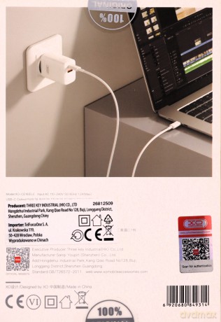 XO ładowarka sieciowa CE16 PD 45W 1x USB-C 1x USB biała + kabel USB-C - USB-C