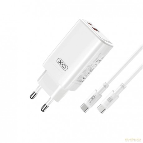 XO ładowarka sieciowa CE17 PD 65W 1x USB-C 1x USB biała + kabel USB-C - USB-C
