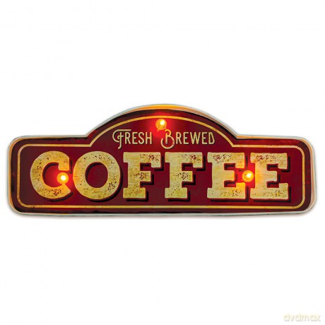 Znak Metalowy RETRO LED Fresh Brewed Coffee Forever Light