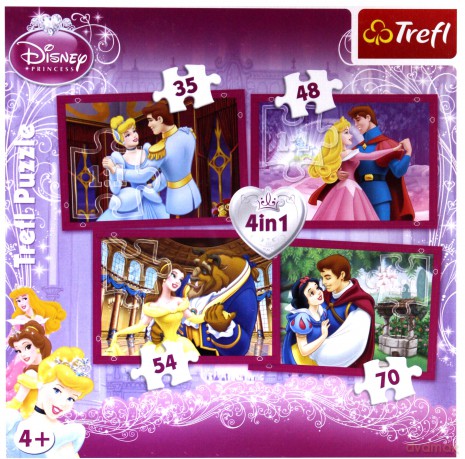 TREFL 4w1 Księżniczki: Zakochane pary (Disney) Princess (34110) [PUZZLE]
