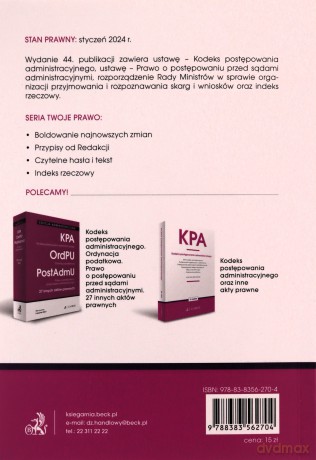 KPA. PPSA. Kodeks postępowania administracyjnego. Prawo o postępowaniu przed sądami administracyjnymi wyd. 44 - Opracowanie zbiorowe [KSIĄŻKA]