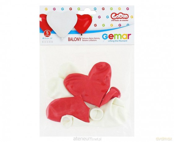 Balony pastelowe serca czerwone i białe 5 szt