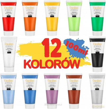 Farby akrylowe 12kolorów 100ml