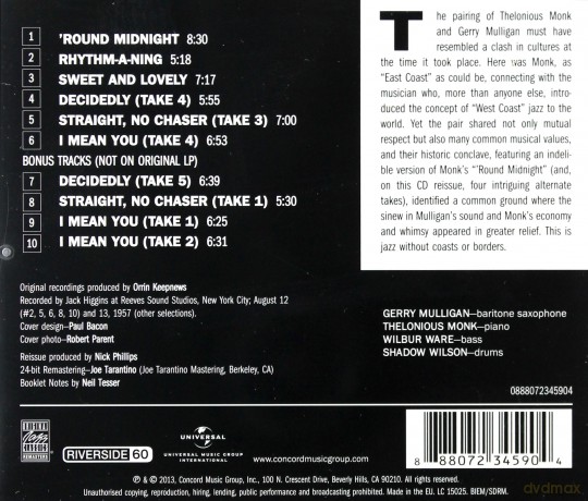 Mulligan G Monk The: Mulligan Meets Monk [CD]