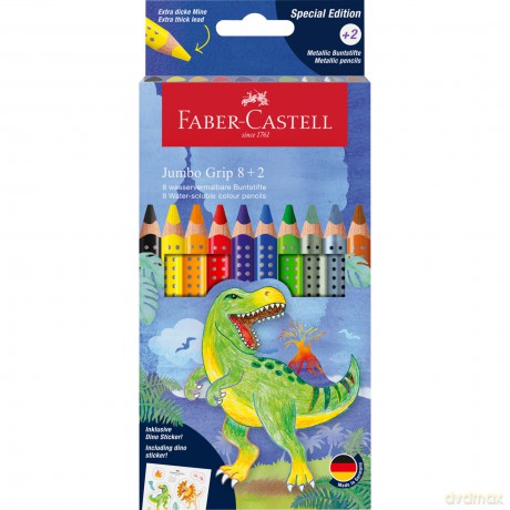 Kredki Jumbo Grip Faber-Castell 8 kolorów + 2 kolory metaliczne + naklejki
