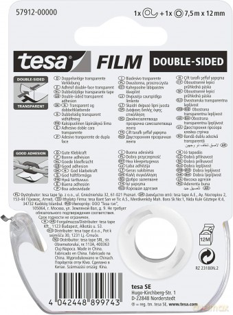 Taśma biurowa Tesafilm dwustronna 7,5m x12mm