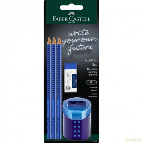 Zestaw Grip niebieski Faber-Castell 3 ołówki + gumka + temperówka blister